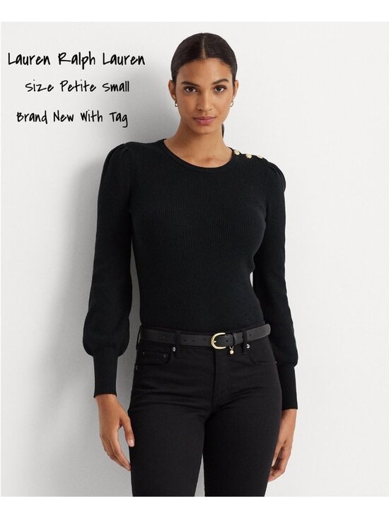 Lauren Ralph Lauren Sweaters - Lauren Ralph Lauren Crewneck Puff-Sleeve Black Sweater Petite Size Small New